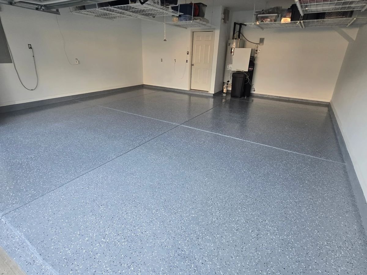 Finished coated garage floor detail